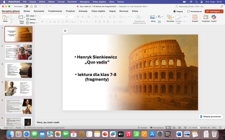 "Quo vadis" - propozycja omówienia lektury poprzez głównych bohaterów.