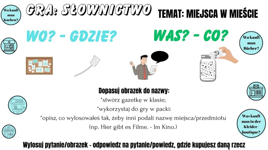 Gra: słownictwo - Miejsca w mieście - język niemiecki