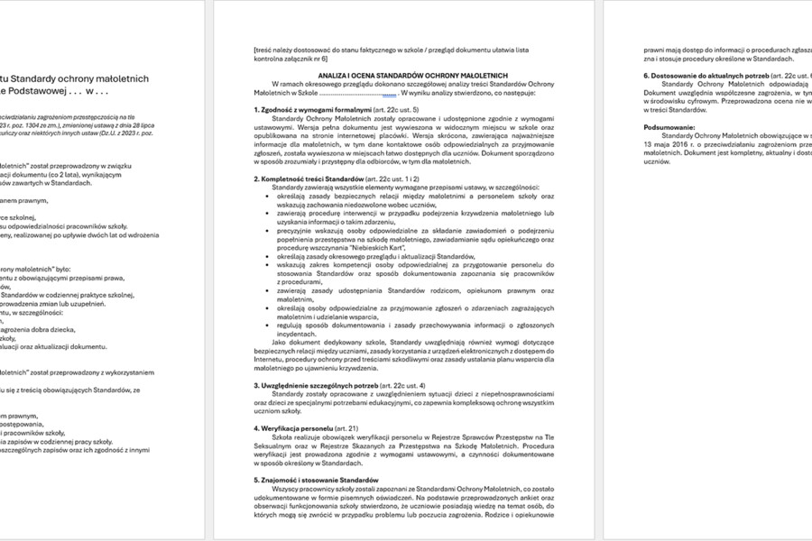 Ocena Standardów Ochrony Małoletnich – kompletny zestaw dokumentów