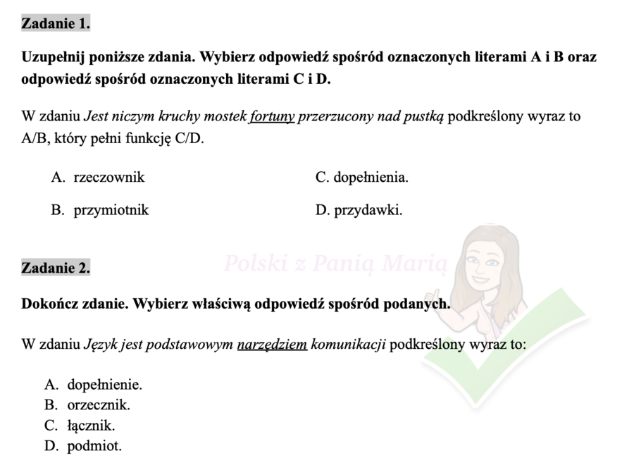 części zdania - zadania egzaminacyjne