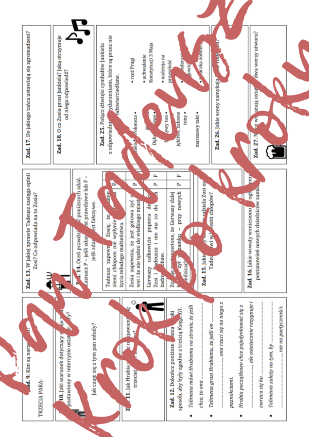 PAN TADEUSZ (fragmenty): Krok po kroku – karta pracy do lektury