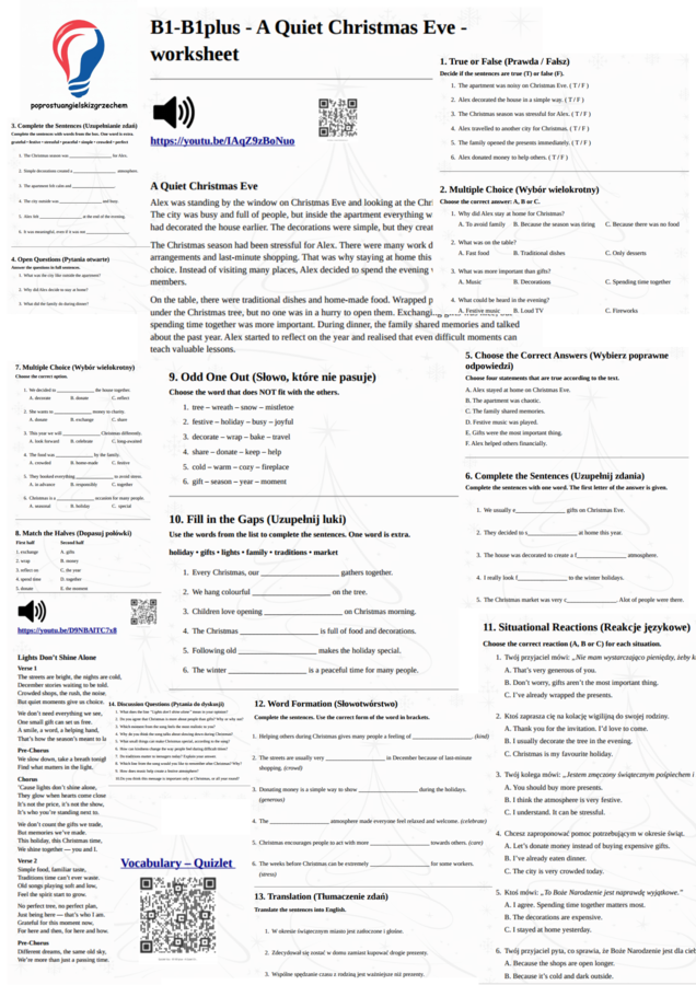 B1/B1plus - A Quiet Christmas Eve - karta pracy (2025)