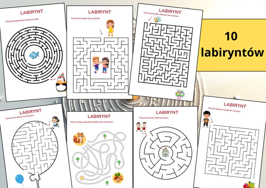 10 Labiryntów — Ćwiczenia motoryki małej i koncentracji dla dzieci