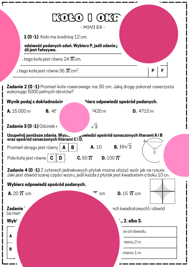 Koło i okrąg (długość okręgu i pole koła) MINI E8