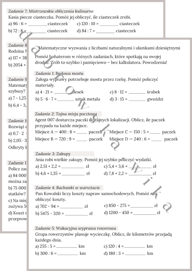 Działania pamięciowe - wyzwania matematyczne