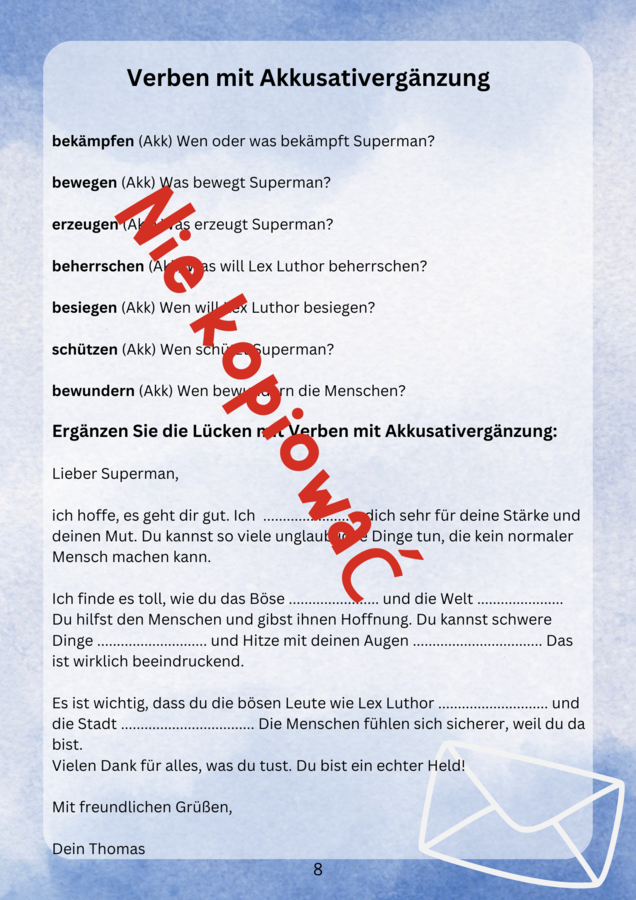 Die Superhelden A2 niemiecki scenariusz:tekst, ćwiczenia,odmiana przymiotnika po rodzajniku nieokreślonym