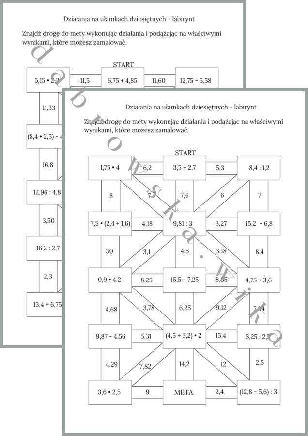 Działania na ułamkach dziesiętnych - labirynt
