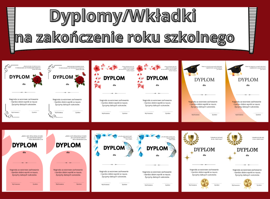 Dyplomy / wkładki na zakończenie roku szkolnego