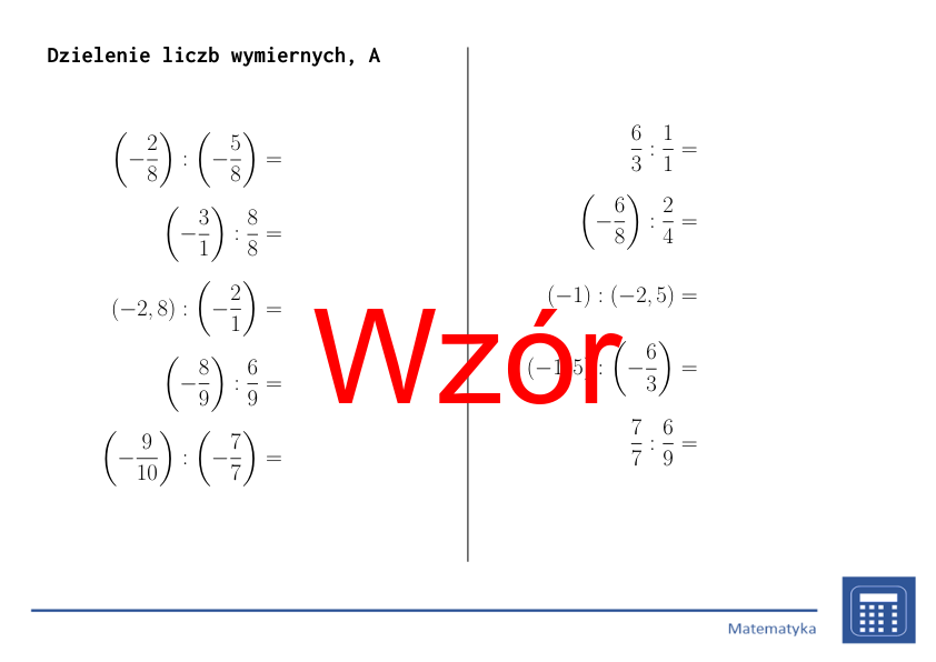 Dzielenie liczb wymiernych | matematyka | 26 kolumn