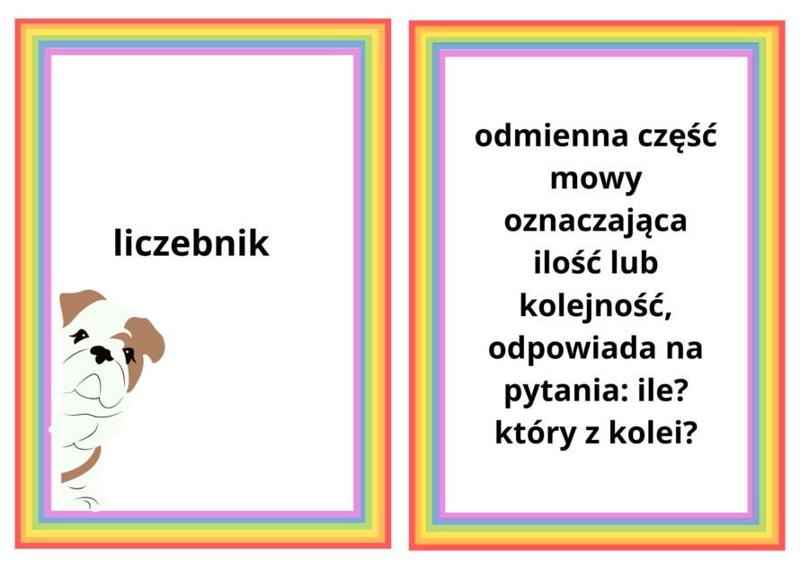 Fiszki, części mowy, teoria, 12 fiszek z definicjami
