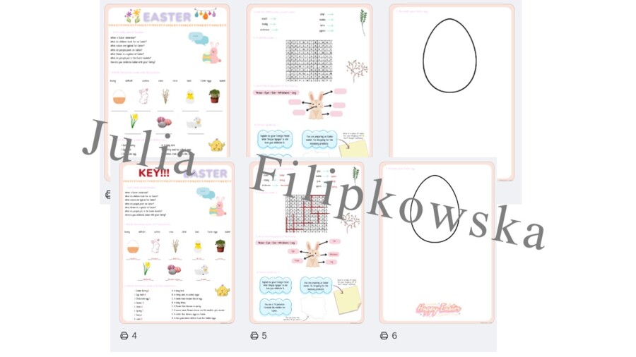 Easter / Wielkanocny zestaw zadań/ karta pracy / gotowa lekcja / Wielkanoc / Zadania/ Mówienie/ Słownictwo/ Klasy 4-6