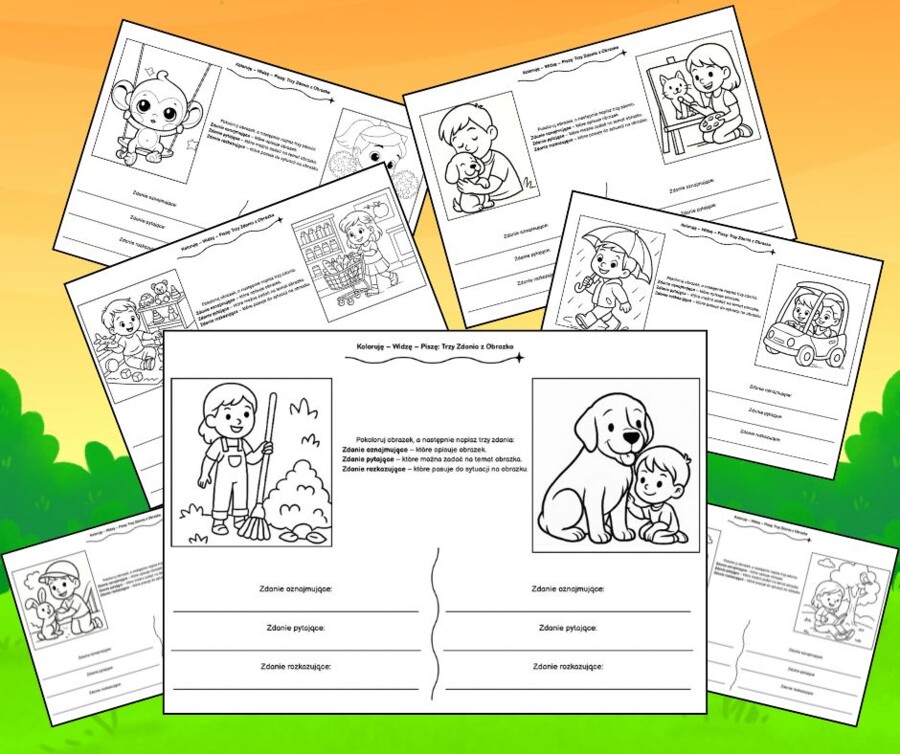 Kolorowe zdania- 60 kolorowanek do układania zdań