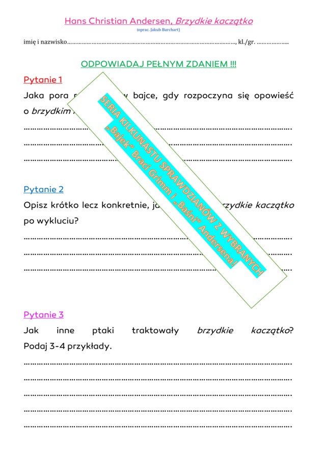 Krótkie sprawdziany z "Bajek" braci Grimm i "Baśni" Andersena