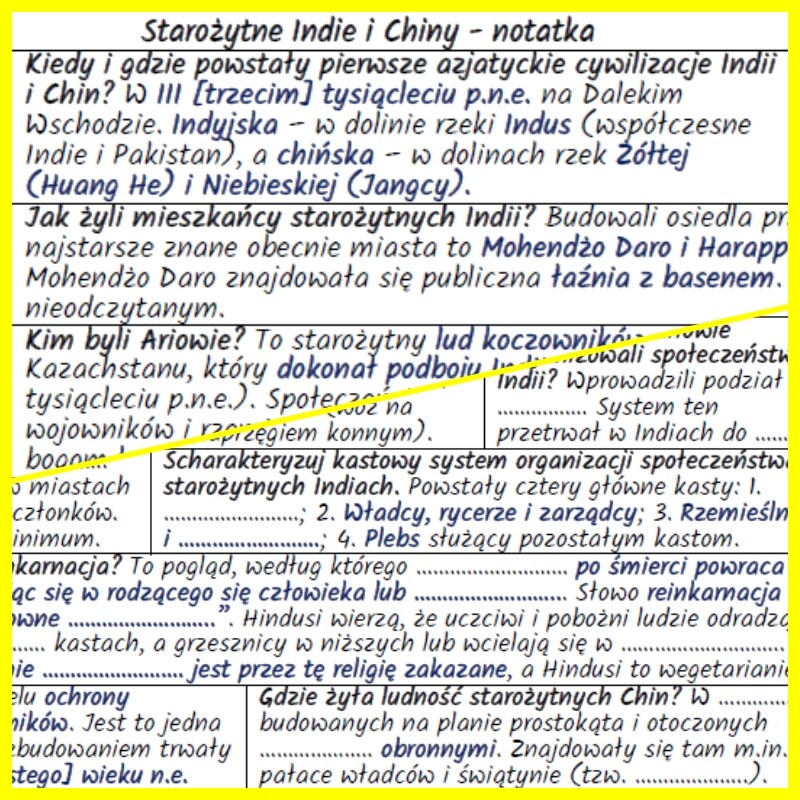 Starożytne Indie i Chiny – notatka i karta pracy