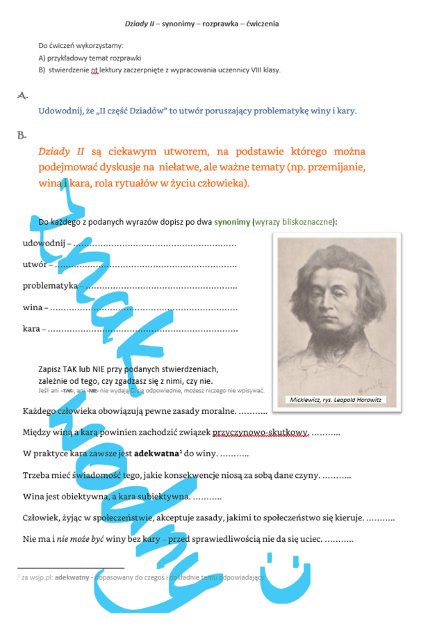 II część Dziadów - słownictwo, rozprawka