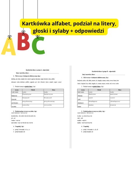 Kartkówka z alfabetu – klasa 4 (2 wersje + odpowiedzi)