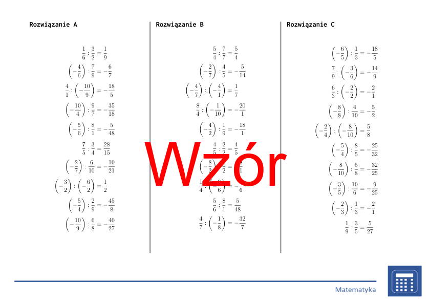 Dzielenie ułamków dodatnich i ujemnych | matematyka | 26 kolumn