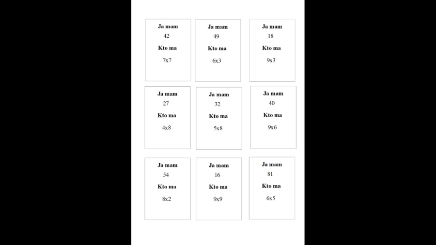 Zestaw kart typu kto ma, ja mam - gra matematyczna