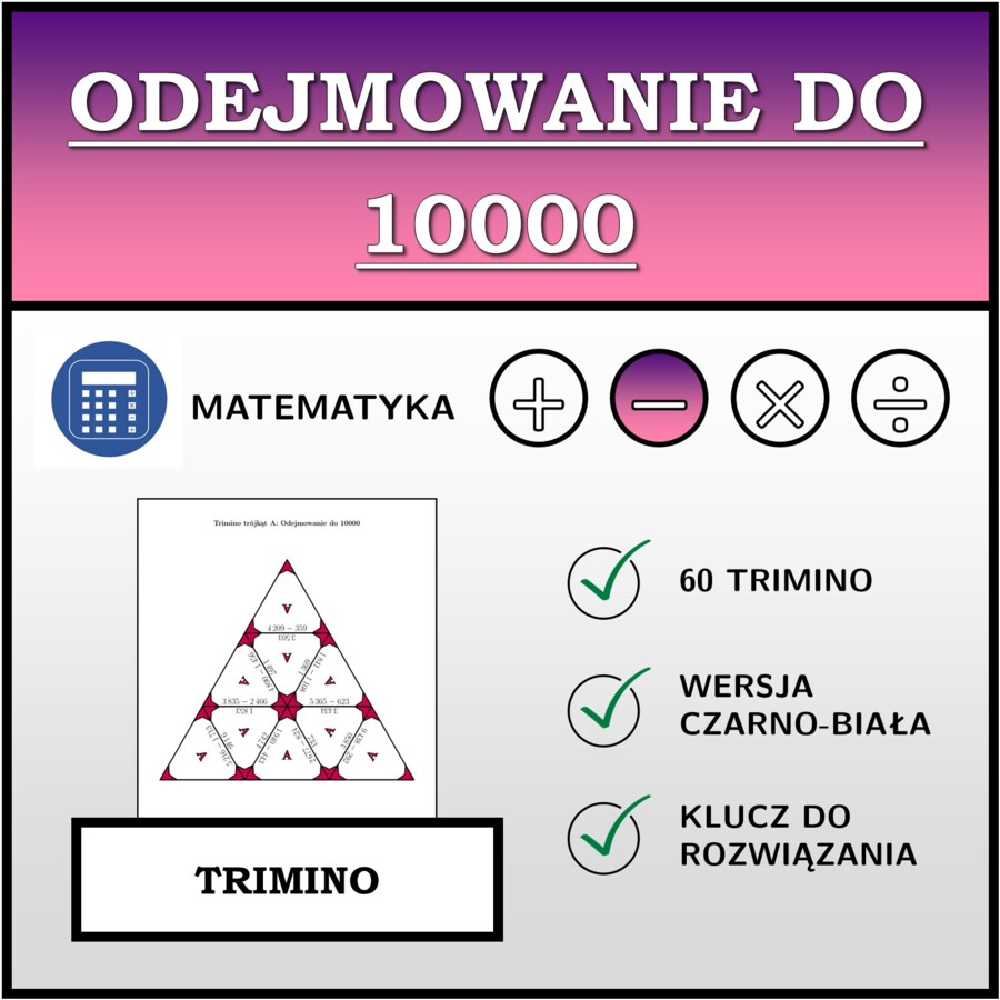 Trimino - Odejmowanie do 10000 | matematyka
