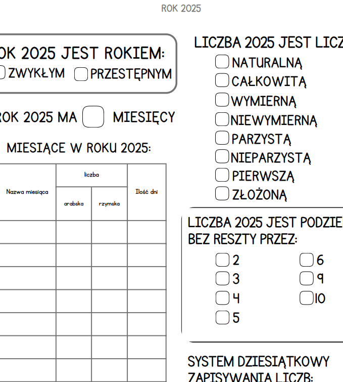 Wklejka do zeszytu Nowy Rok 2025