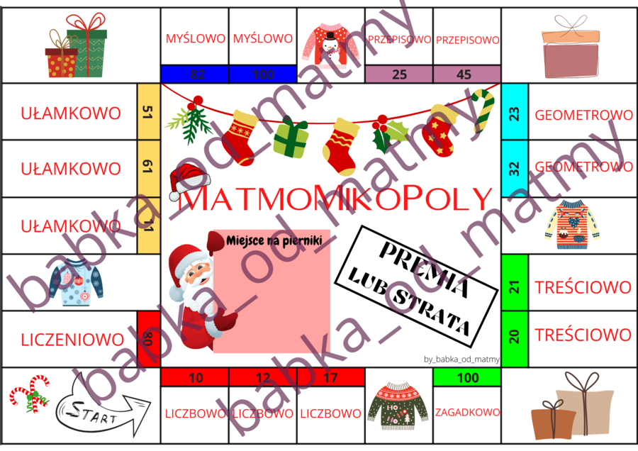 Matematyczno - Mikołajowe Monopoly dla kl. 7 - 8
