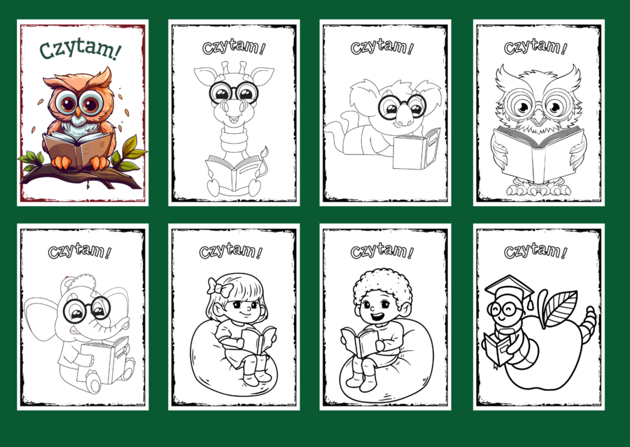 CZYTAM! - kolorowanka – kolorowanki – biblioteka – świetlica – przedszkole – 36 wersji