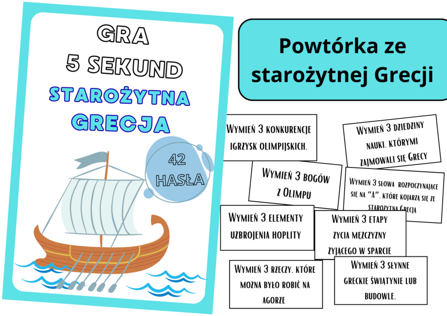 Powtórka ze starożytnej Grecji (starożytność) w formie gry – 42 hasła do ‚5 sekund, grywalizacja