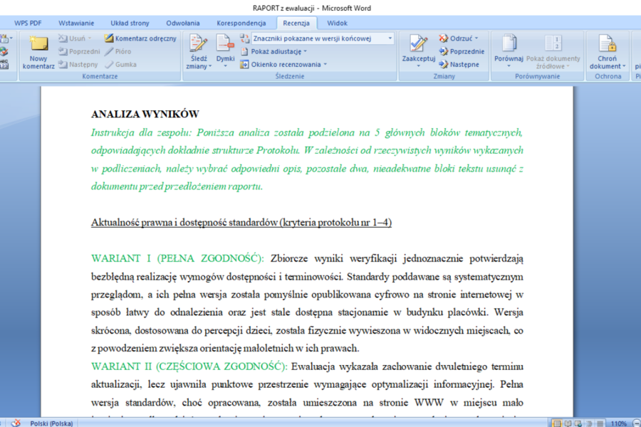 Ewaluacja Standardów Ochrony Małoletnich w przedszkolu/ szkole; raport