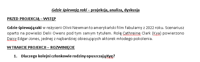Karta pracy - film Gdzie śpiewają raki