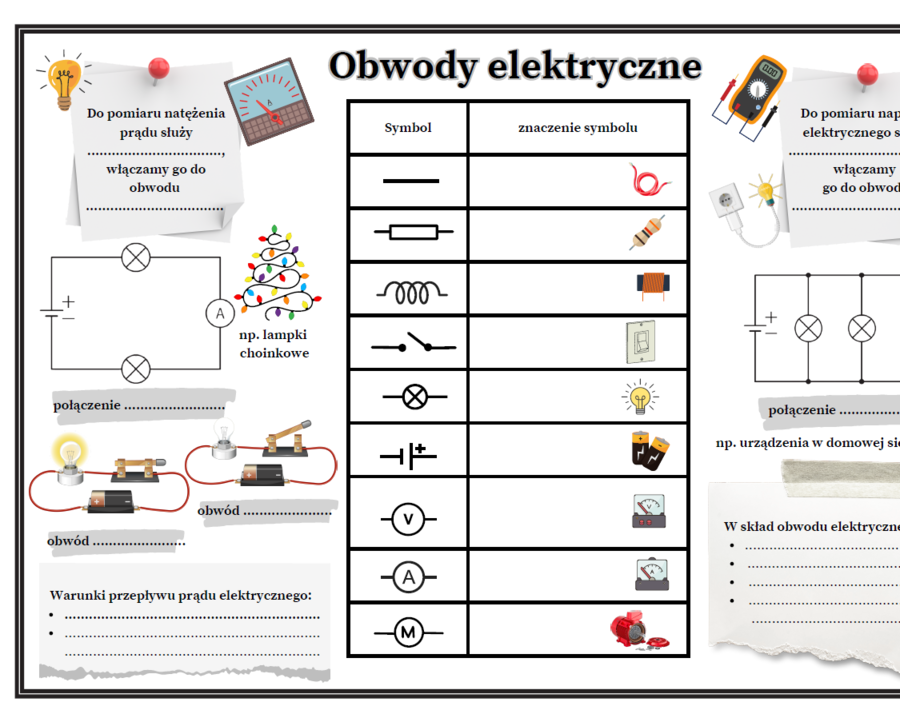 Obwody elektryczne (karta pracy dla ucznia i nauczyciela ) SP-dwie strony A4