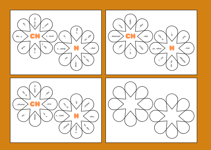 ORTOGRAFICZNE KWIATKI – ortografia – wklejka- karta pracy – UKŁADANKA