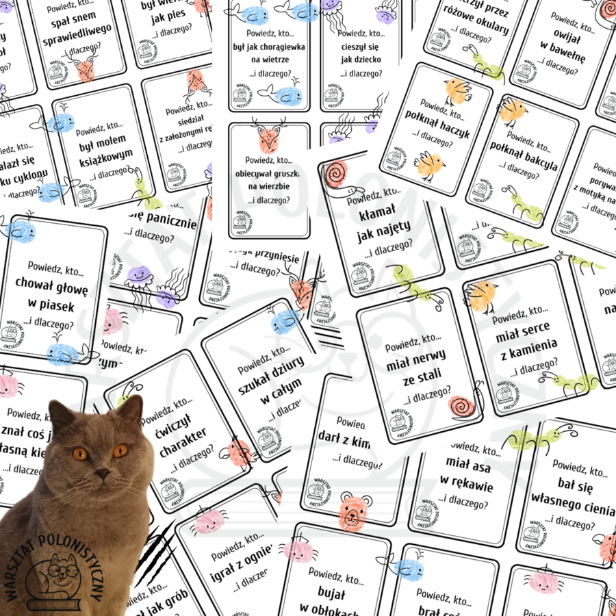 Powiedz, kto... - karty z frazeologizmami dla ósmoklasistów i maturzystów