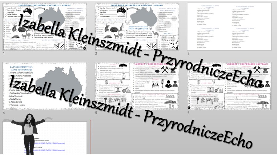 Zestaw sketchnotek i kart pracy + gratisowe linki do prezentacji multimedialnych niekomercyjnych wykonanych w genial.ly do indywidualnego pobrania i użycia do celów niekomercyjnych. Geografia 8, „Australia”