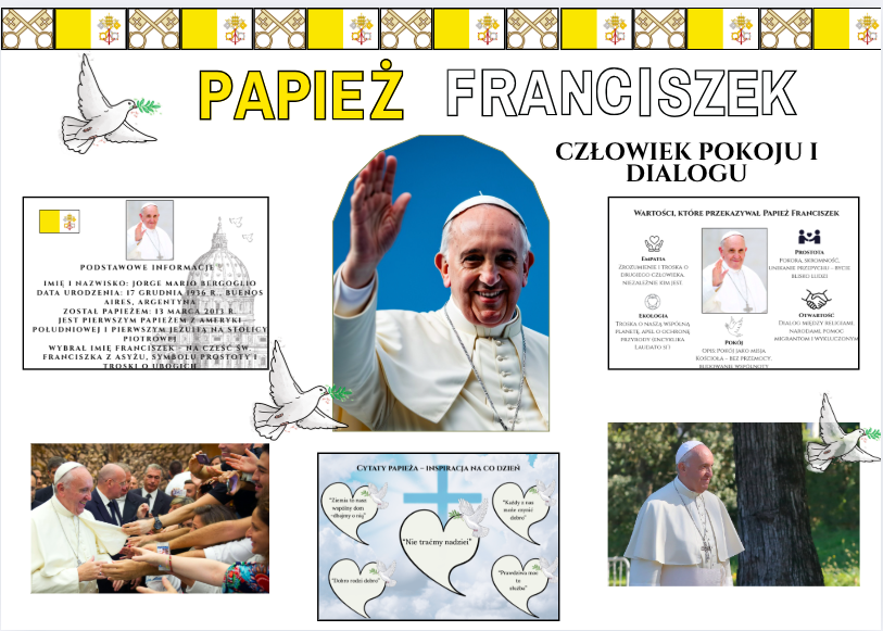 🕊️ Gazetka szkolna: Papież Franciszek – Człowiek pokoju i dialogu 🕊️ 52-elementowy zestaw gotowy do druku