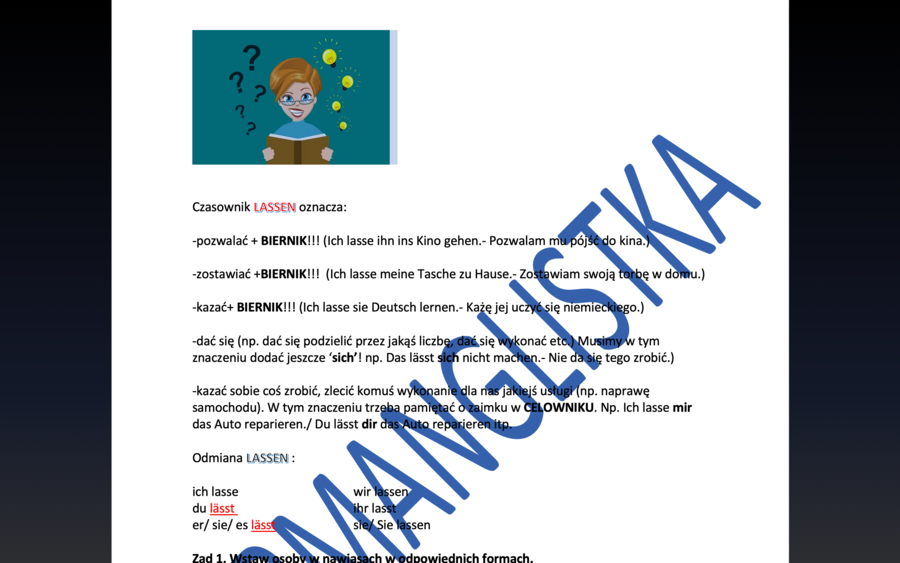 LASSEN - objaśnienie + 3 ćwiczenia z kluczem- j. niemiecki