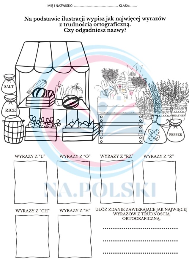 Ćwiczenie ortograficzne - nazwy warzyw