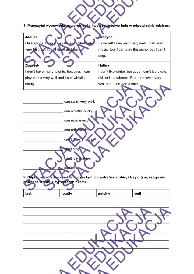 Karta pracy – Brainy 4 Unit 5: Can / Can't | Powtórka zgodna z podręcznikiem Macmillan