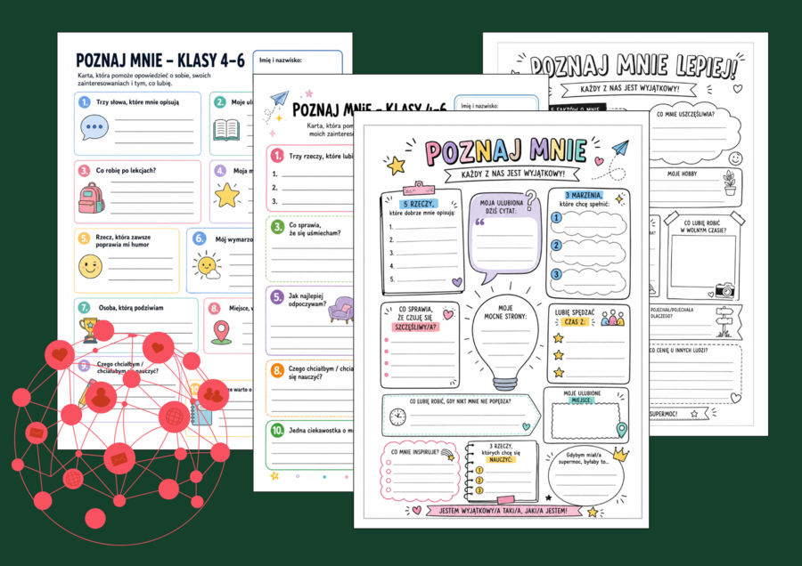 💜 POZNAJ MNIE – karty integracyjne dla klas 4–6