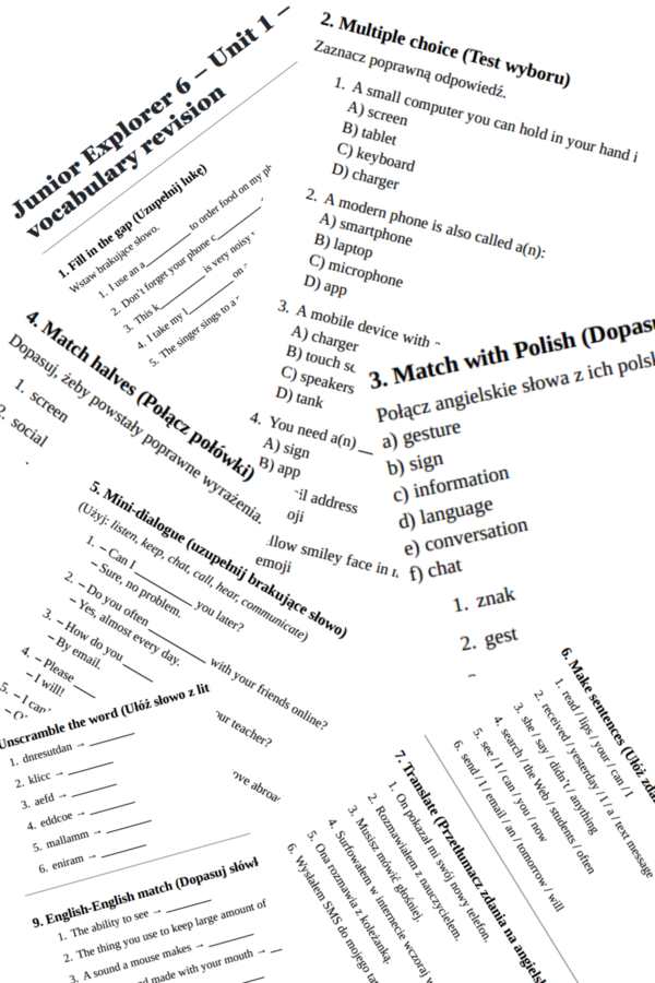 Junior Explorer 6 – Unit 1 – vocabulary revision
