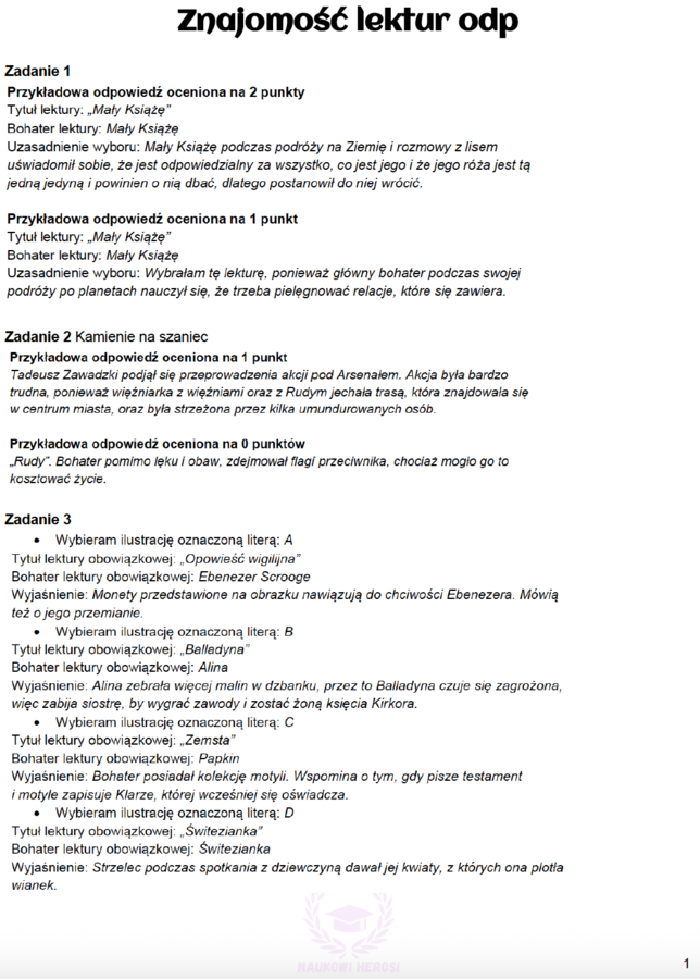Zadania egzaminacyjne z j.polskiego - Znajomość lektur