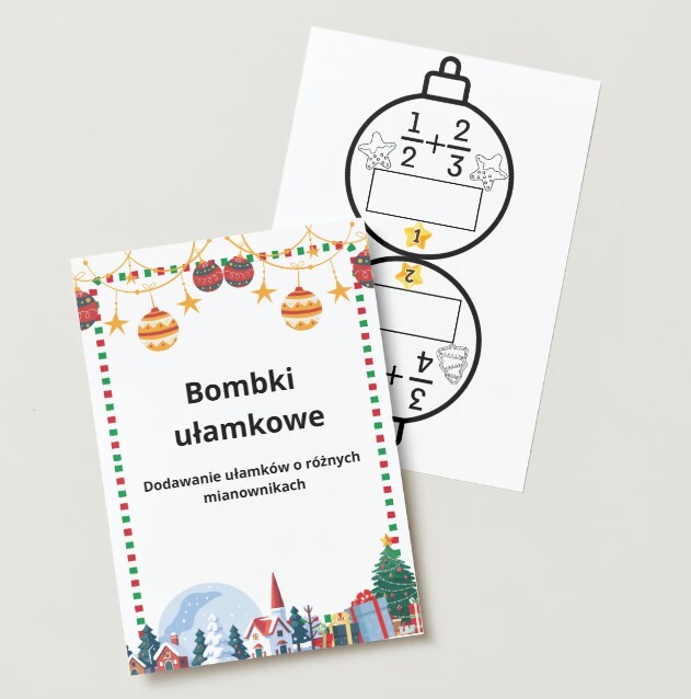 Ułamkowe bombki - dodawanie ułamków zwykłych o różnych mianownikach