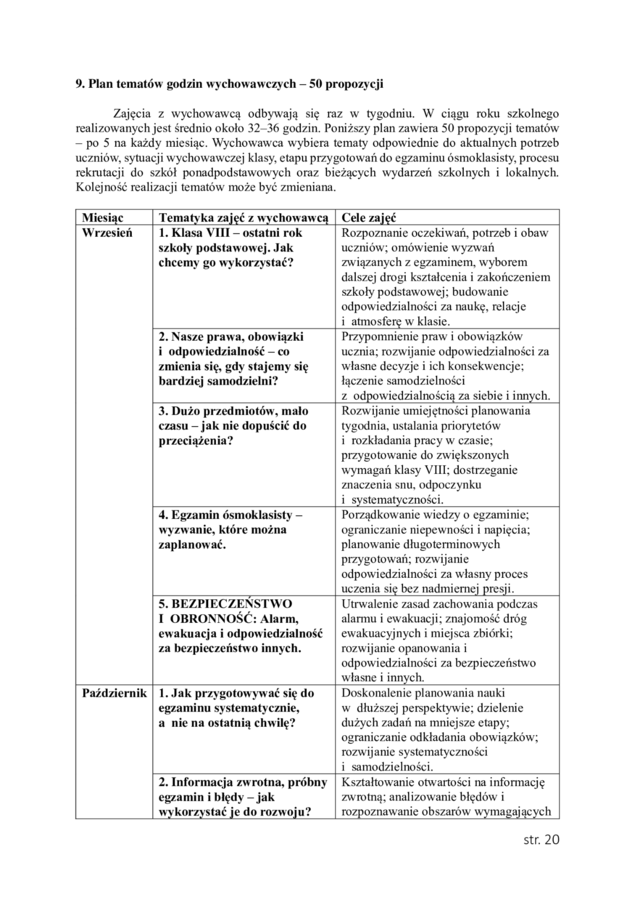 PLAN PRACY WYCHOWAWCZEJ dla klasy VIII na rok szkolny 2026/2027