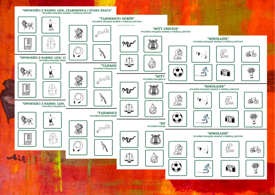 LEKTURY klasa 4 -6 – ikonki – WKLEJKI – powtórzenie – 13 kart