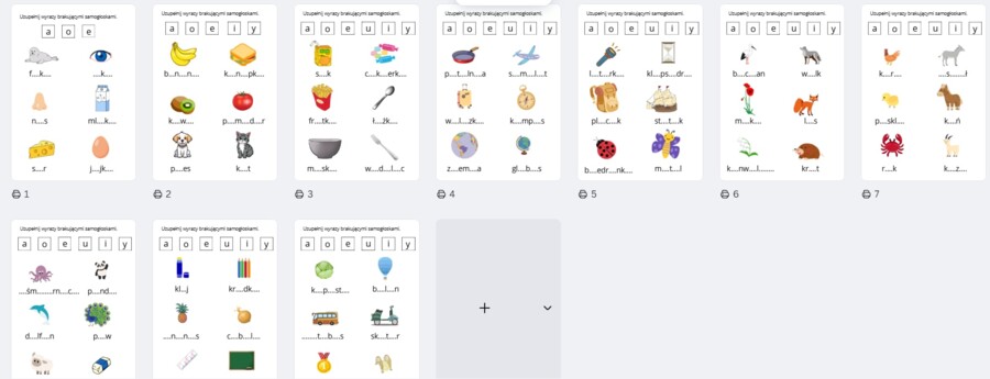 Uzupełnij wyrazy brakującymi literami - samogłoskami