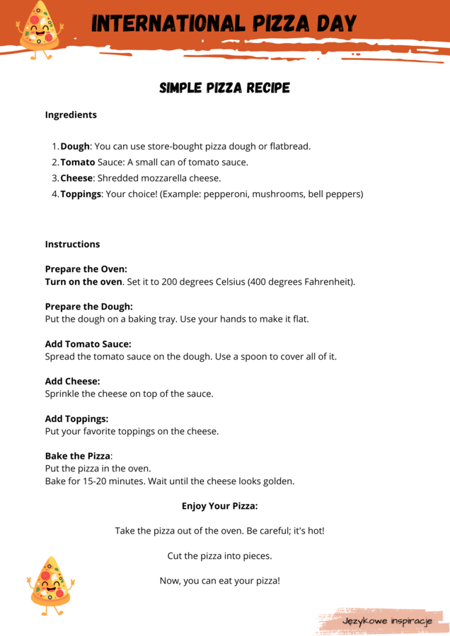 International Pizza Day A2 Karty Pracy Gotowa Lekcja