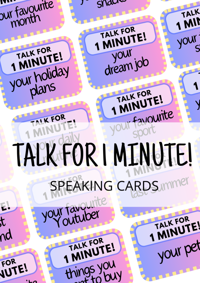 TALK FOR 1 MINUTE! - zestaw 100 speaking cards - summer speaking set - mówienie - rozmówki - gra językowa - angielski - A2 - B1 - matura ustna