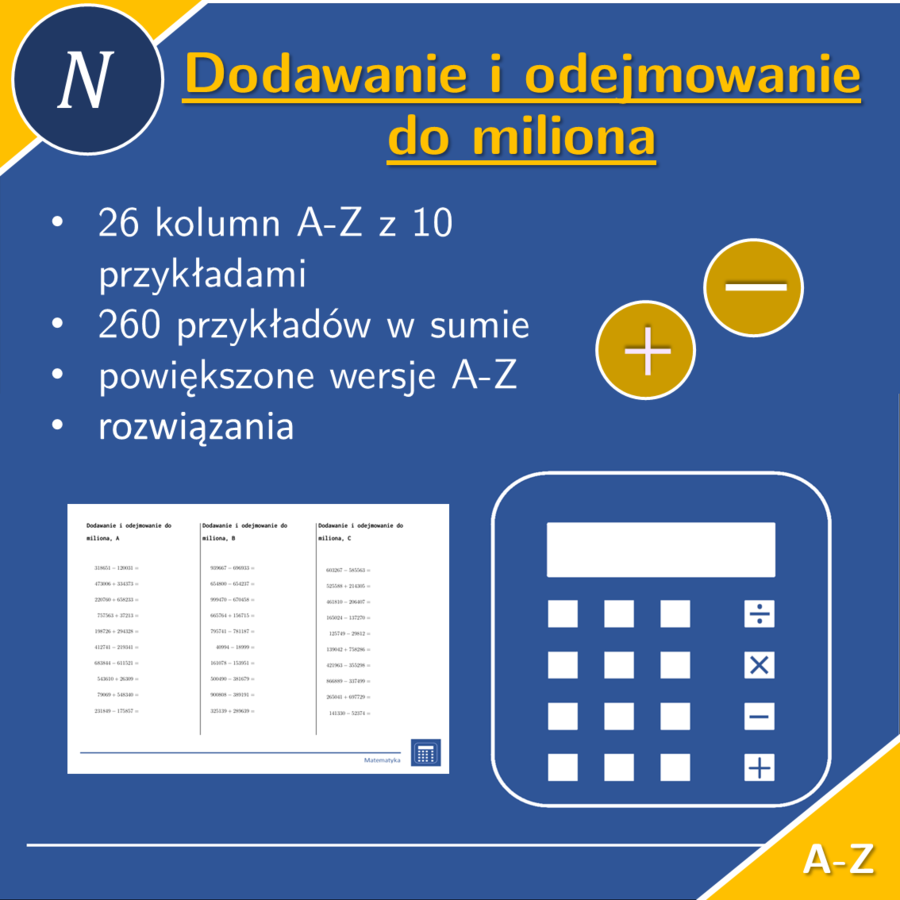 Dodawanie i odejmowanie do miliona | matematyka | 26 kolumn