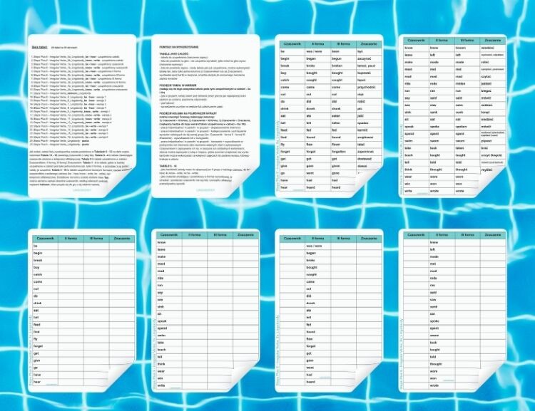 Steps Plus 6 - Czasowniki nieregularne - Tabele do uzupełnienia - Kartkówki