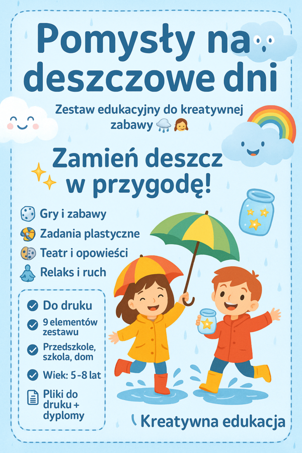 Temat zajęć: „Pomysły na deszczowe dni” . Burza mózgów z dziećmi, co robić w domu, gdy pada deszcz.