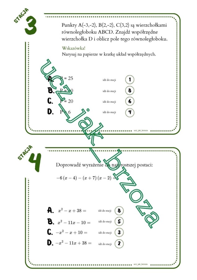 Powtórzenie wiadomości po klasie 7, klasa 8, stacje zadaniowe